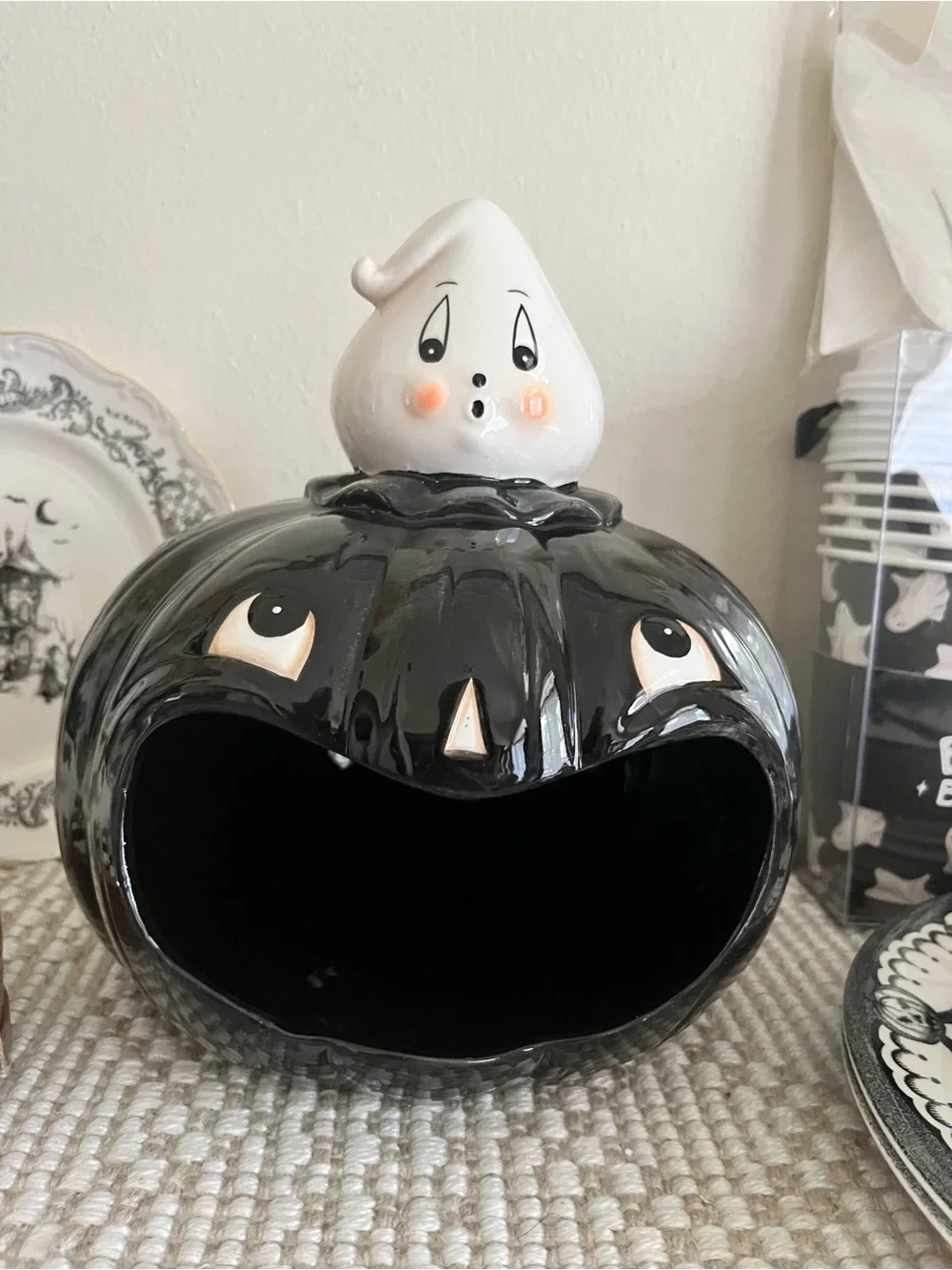 New!Viral Johanna Parker Gus Ghost Big Mouth Jack o Lantern Large candy bowl